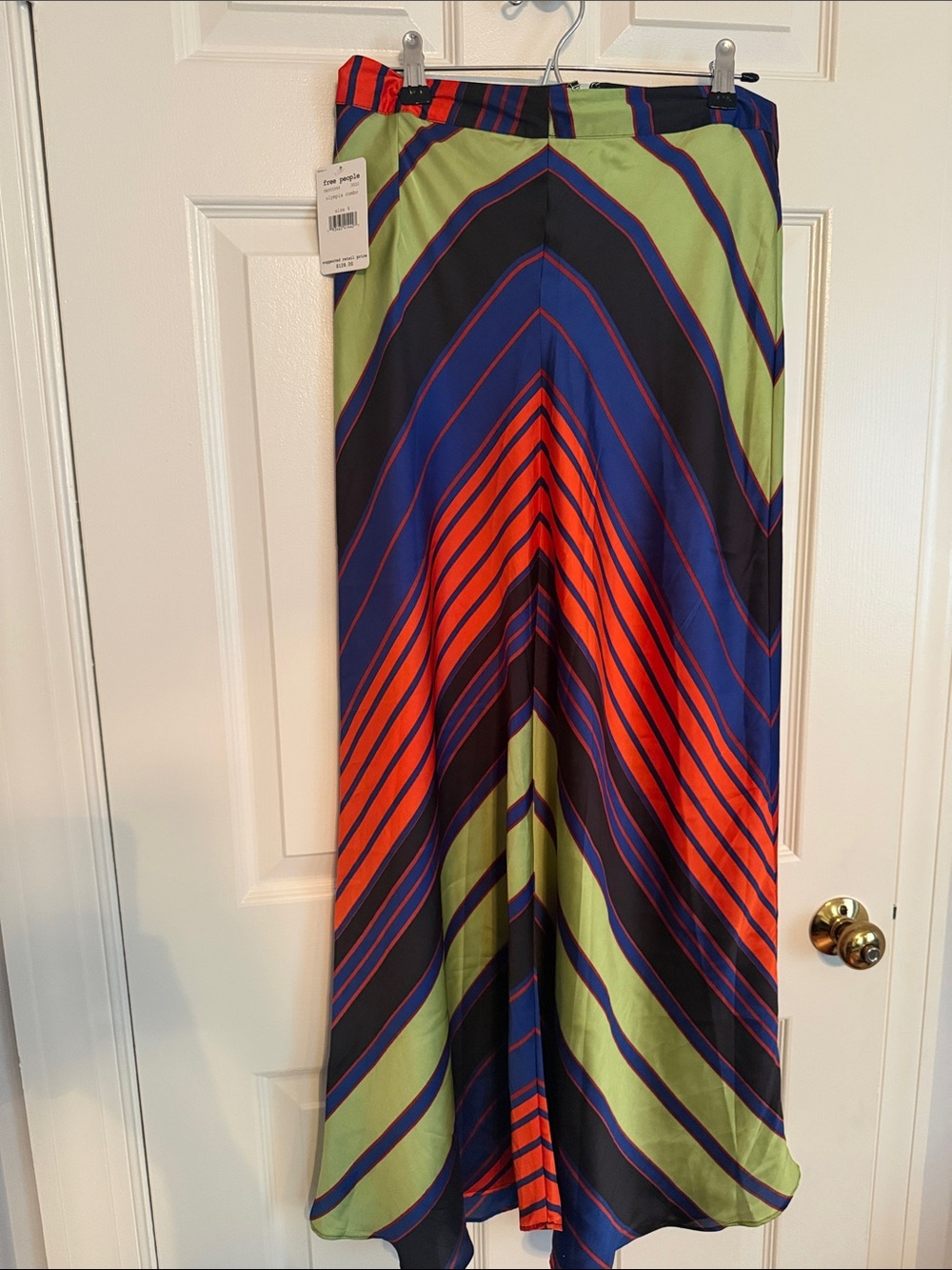 Free People Chevron Maxi Skirt in Green, Blue & Red